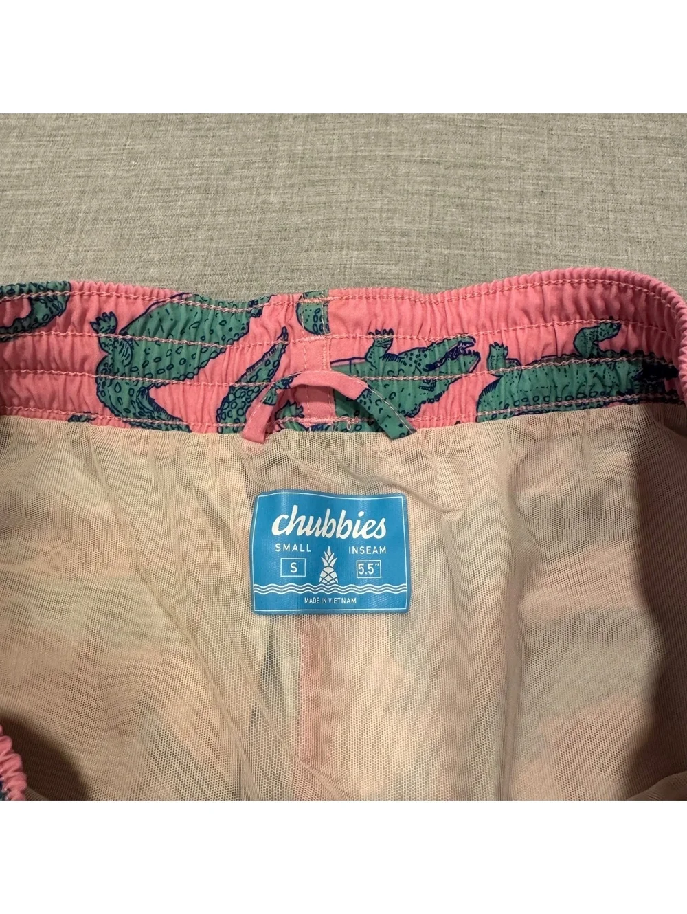 Chubbies pink alligator print swim trunks